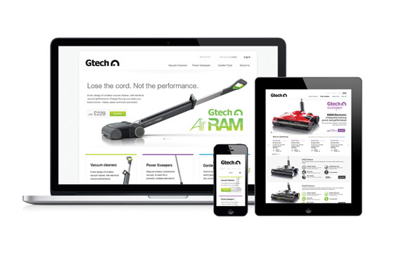 Gtech's responsive website displayed on several devices.